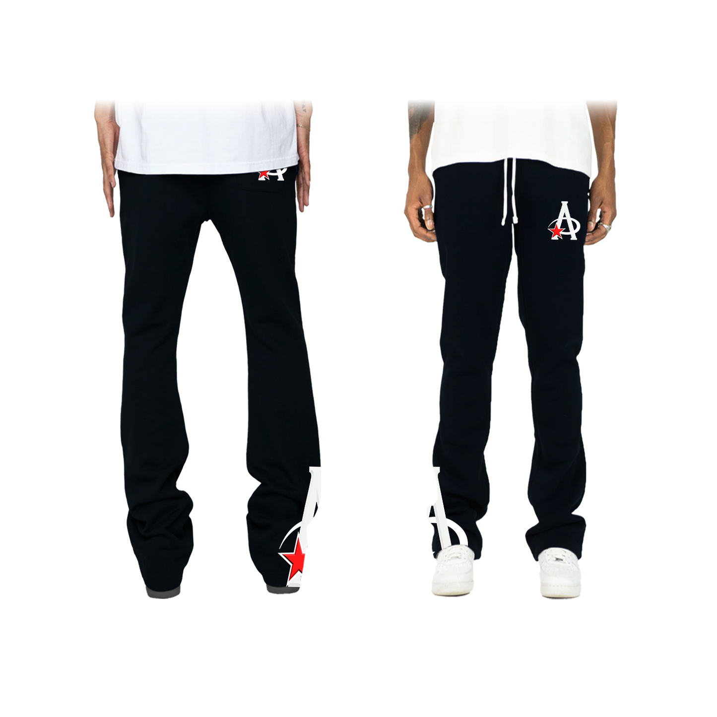 Black/ White- AOD Star Stack Sweat Pants