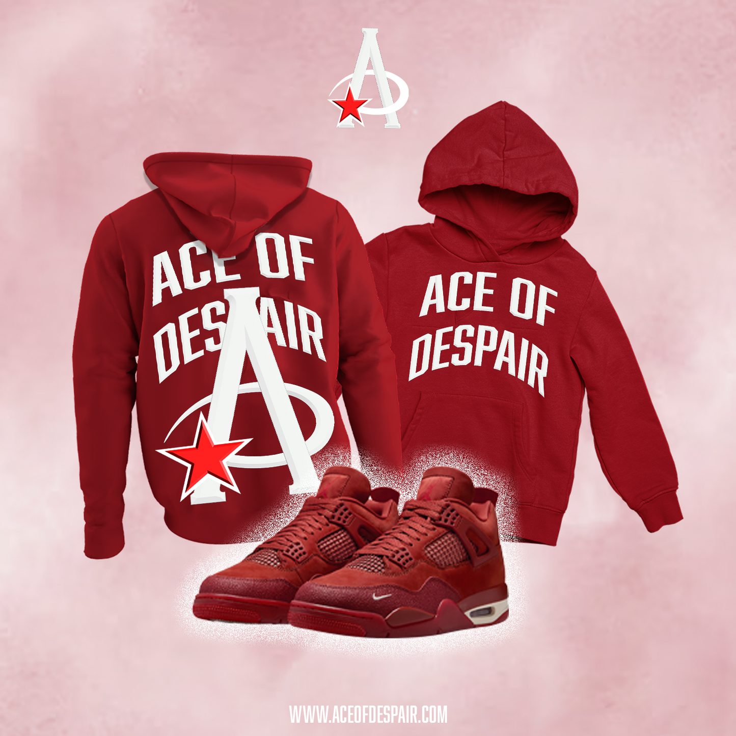 Burgundy/Red/White - Ace Of Despair Shooting Star Hoodies